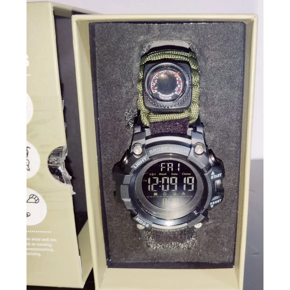 Men's Survival Military Digital Watch, 23-in-1 Tactical Paracord,LED Watch NEW